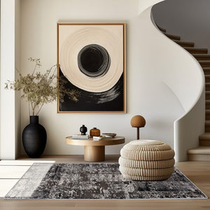 HomeRoots 10' Abstract Washable Area Rug in Gray, Brown & Ivory - Non-Skid, Durable, Stain-Resistant Design 528817