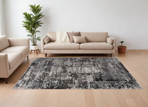 HomeRoots 10' Abstract Washable Area Rug in Gray, Brown & Ivory - Non-Skid, Durable, Stain-Resistant Design 528817