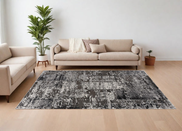 HomeRoots 10' Abstract Washable Area Rug in Gray, Brown & Ivory - Non-Skid, Durable, Stain-Resistant Design 528817
