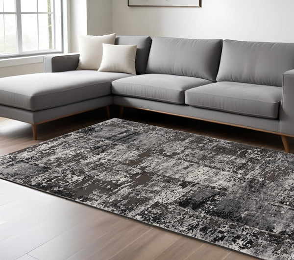 HomeRoots 10' Abstract Washable Area Rug in Gray, Brown & Ivory - Non-Skid, Durable, Stain-Resistant Design 528817
