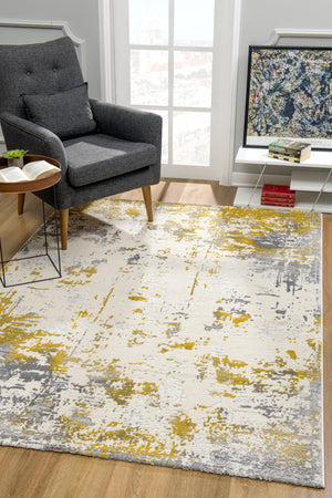 Homeroots 10' X 14' Gold And Ivory Abstract Washable Non Skid Area Rug  Polypropylene 528818