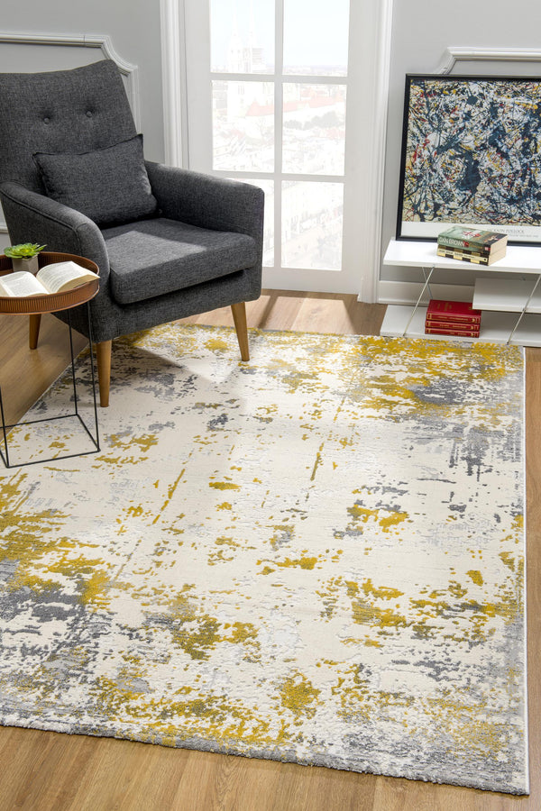 Homeroots 10' X 14' Gold And Ivory Abstract Washable Non Skid Area Rug  Polypropylene 528818