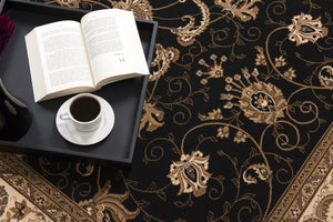 Homeroots 10' X 13' Beige And Black Oriental Washable Non Skid Area Rug  Other Material 528819