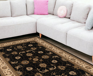 Homeroots 10' X 13' Beige And Black Oriental Washable Non Skid Area Rug  Other Material 528819