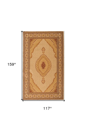 Homeroots 10' X 13' Beige And Ivory Oriental Washable Non Skid Area Rug  Other Material 528821