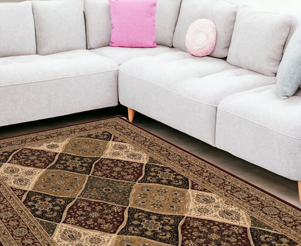 Homeroots 10' X 13' Red And Black Oriental Washable Non Skid Area Rug  Other Material 528822