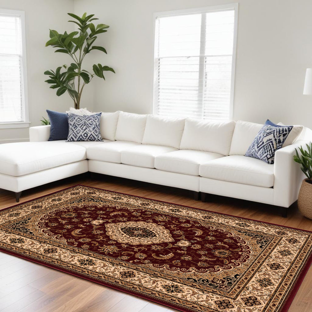 Homeroots 10' X 13' Red And Beige Oriental Distressed Area Rug  Olefin 528823