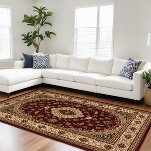 Homeroots 10' X 13' Red And Beige Oriental Distressed Area Rug  Olefin 528823