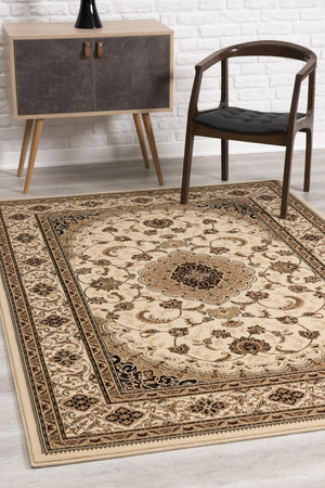 HomeRoots 10' Beige and Black Oriental Area Rug - Washable, Non-Skid, Durable Design for Homes with Pets 10' X 13' Rectangle 528824