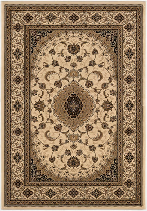 HomeRoots 10' Beige and Black Oriental Area Rug - Washable, Non-Skid, Durable Design for Homes with Pets 10' X 13' Rectangle 528824