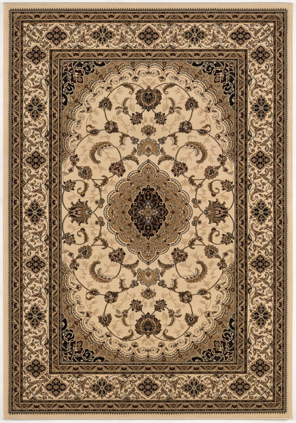 HomeRoots 10' Beige and Black Oriental Area Rug - Washable, Non-Skid, Durable Design for Homes with Pets 10' X 13' Rectangle 528824