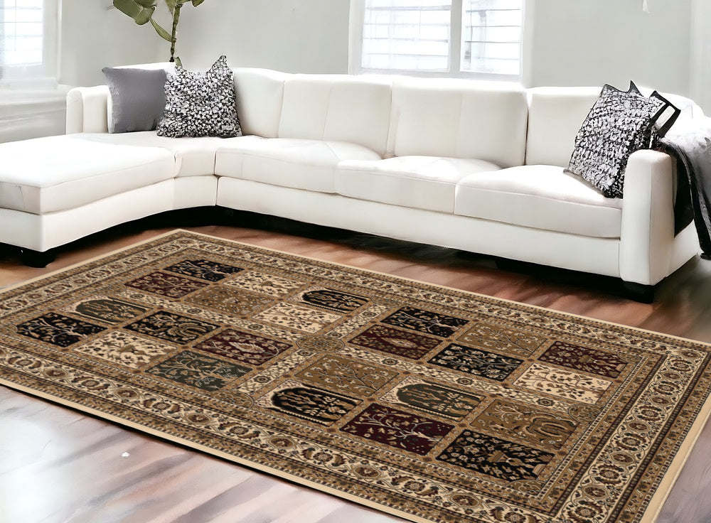 Homeroots 10' X 13' Beige And Black Oriental Washable Non Skid Area Rug  Other Material 528825