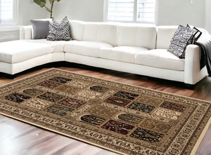 Homeroots 10' X 13' Beige And Black Oriental Washable Non Skid Area Rug  Other Material 528825