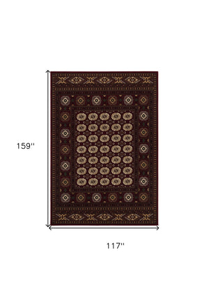 Homeroots 10' X 13' Red And Ivory Oriental Washable Non Skid Area Rug  Other Material 528826