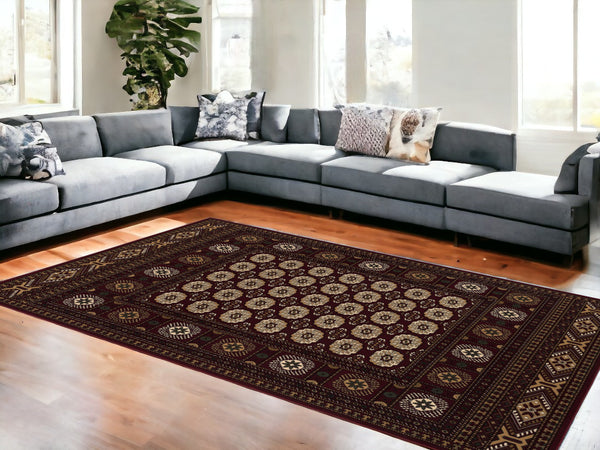 Homeroots 10' X 13' Red And Ivory Oriental Washable Non Skid Area Rug  Other Material 528826