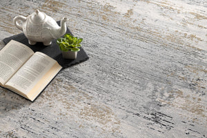 Homeroots 9' X 12' Gold Gray And Ivory Abstract Washable Non Skid Area Rug  Viscose 528827