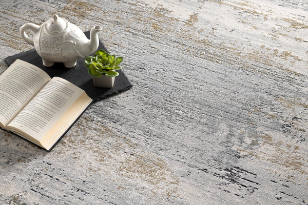 Homeroots 9' X 12' Gold Gray And Ivory Abstract Washable Non Skid Area Rug  Viscose 528827