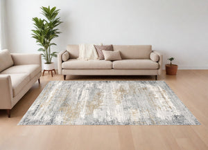 Homeroots 9' X 12' Gold Gray And Ivory Abstract Washable Non Skid Area Rug  Viscose 528827