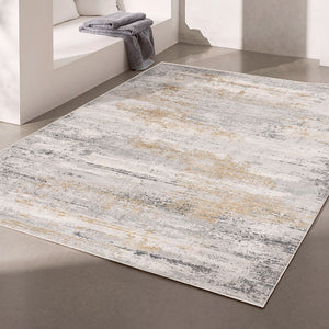 Homeroots 9' X 12' Gold Gray And Ivory Abstract Washable Non Skid Area Rug  Viscose 528827
