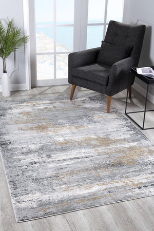 Homeroots 9' X 12' Gold Gray And Ivory Abstract Washable Non Skid Area Rug  Viscose 528827