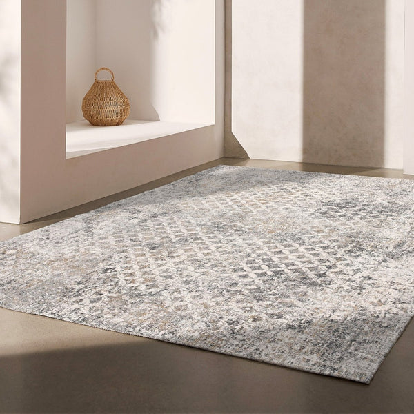 HomeRoots 9' X 12' Gray Abstract Area Rug - Washable, Non-Skid, Durable & Stylish for Modern Living Spaces 528828