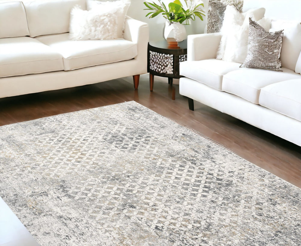 HomeRoots 9' X 12' Gray Abstract Area Rug - Washable, Non-Skid, Durable & Stylish for Modern Living Spaces 528828
