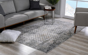 HomeRoots 9' X 12' Gray Abstract Area Rug - Washable, Non-Skid, Durable & Stylish for Modern Living Spaces 528828