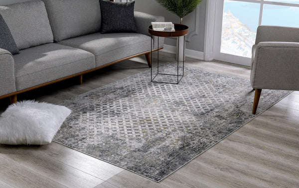 HomeRoots 9' X 12' Gray Abstract Area Rug - Washable, Non-Skid, Durable & Stylish for Modern Living Spaces 528828