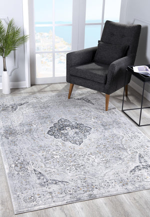 Homeroots 9' X 12' Gray Oriental Washable Non Skid Area Rug  Viscose 528829