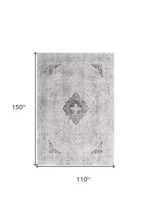 Homeroots 9' X 12' Gray Oriental Washable Non Skid Area Rug  Viscose 528829