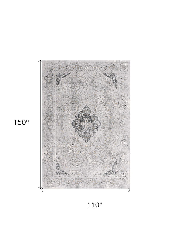 Homeroots 9' X 12' Gray Oriental Washable Non Skid Area Rug  Viscose 528829