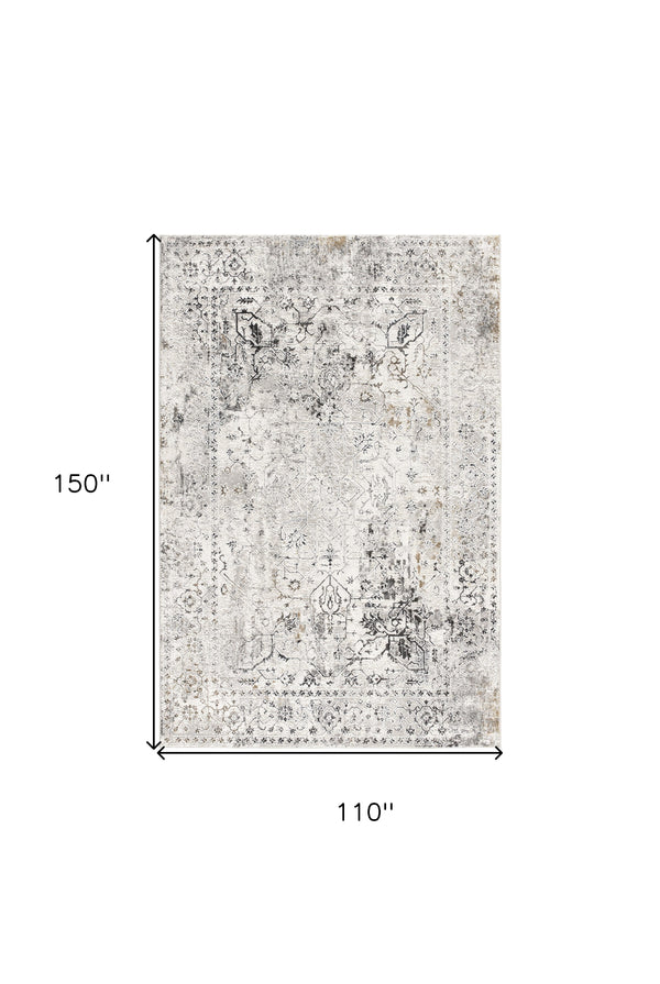 Homeroots 9' X 12' Beige Oriental Washable Non Skid Area Rug  Polyester 528830