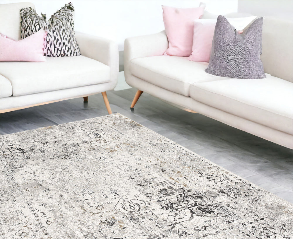 Homeroots 9' X 12' Beige Oriental Washable Non Skid Area Rug  Polyester 528830