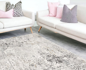 Homeroots 9' X 12' Beige Oriental Washable Non Skid Area Rug  Polyester 528830