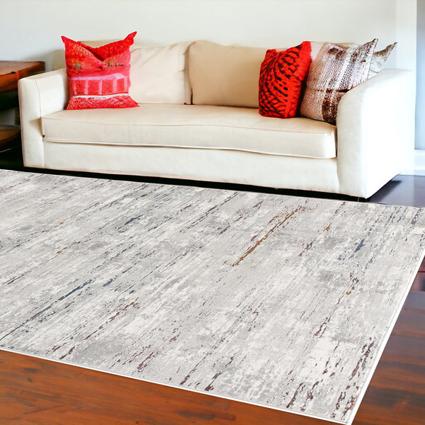 Homeroots 9' X 12' Gray Abstract Washable Non Skid Area Rug  Polyester 528831