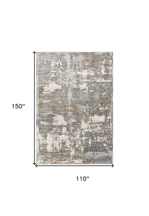Homeroots 9' X 12' Beige Abstract Washable Non Skid Area Rug  Polyester 528832