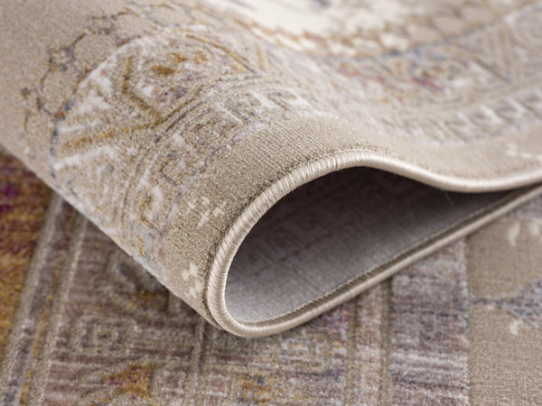 Homeroots 9' X 12' Beige And Ivory Oriental Power Loom Washable Non Skid Area Rug  Cotton Blend 528833