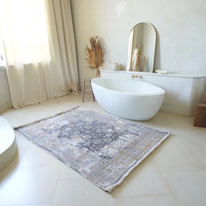 Homeroots 9' X 12' Gray And Ivory Oriental Washable Non Skid Area Rug  Polyester 528834