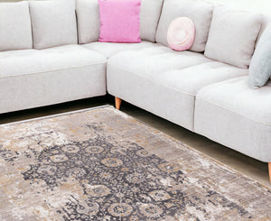 Homeroots 9' X 12' Gray And Ivory Oriental Washable Non Skid Area Rug  Polyester 528834