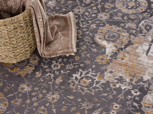 Homeroots 9' X 12' Gray And Ivory Oriental Washable Non Skid Area Rug  Polyester 528834