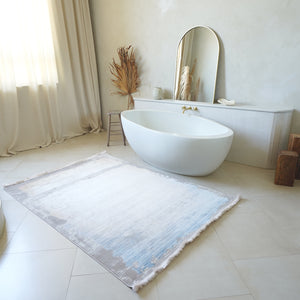 Homeroots 9' X 12' Beige And Blue Abstract Washable Non Skid Area Rug  Polyester 528835