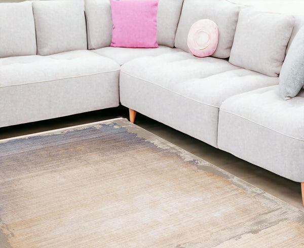 Homeroots 9' X 12' Beige And Blue Abstract Washable Non Skid Area Rug  Polyester 528835