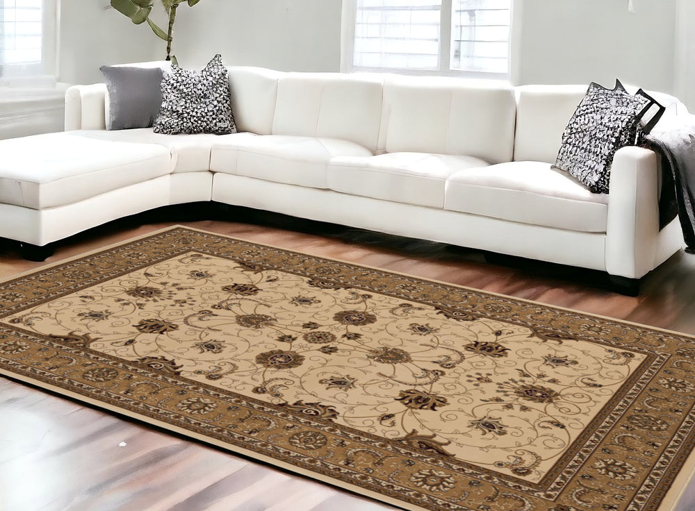 Homeroots 10' X 13' Beige And Brown Oriental Washable Non Skid Area Rug  Other Material 528836