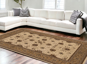 Homeroots 10' X 13' Beige And Brown Oriental Washable Non Skid Area Rug  Other Material 528836
