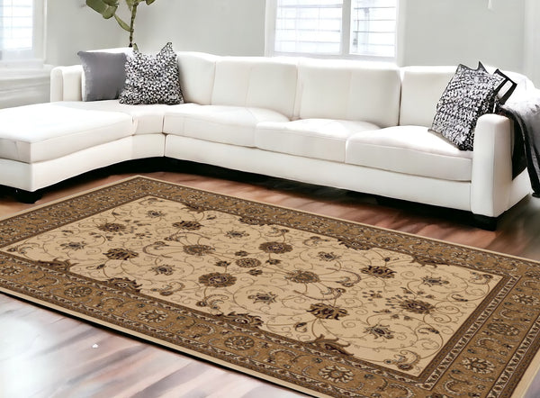 Homeroots 10' X 13' Beige And Brown Oriental Washable Non Skid Area Rug  Other Material 528836