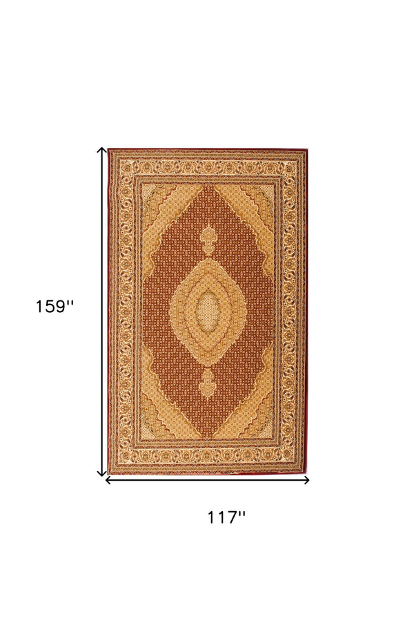 Homeroots 10' X 13' Beige And Red Oriental Washable Non Skid Area Rug  Other Material 528838