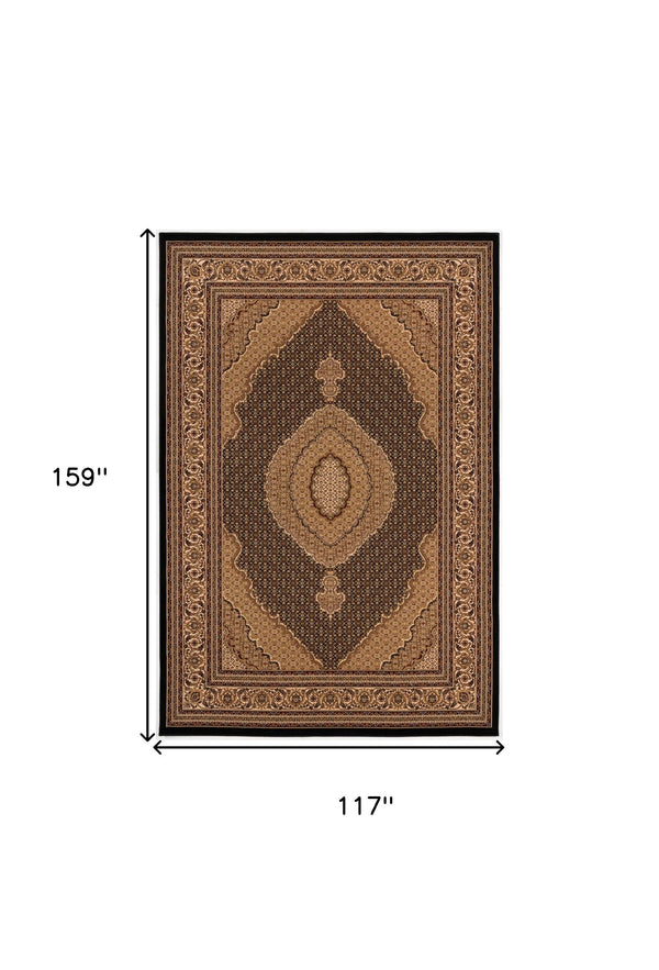 Homeroots 10' X 13' Beige And Black Oriental Washable Non Skid Area Rug  Other Material 528839