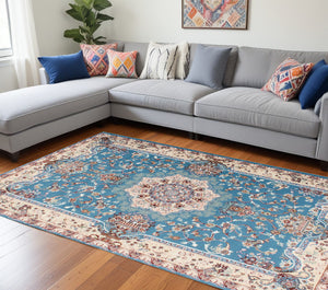 Homeroots 10' X 13' Blue And Ivory Oriental Distressed Area Rug  Olefin 528840