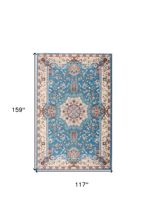 Homeroots 10' X 13' Blue And Ivory Oriental Distressed Area Rug  Olefin 528840