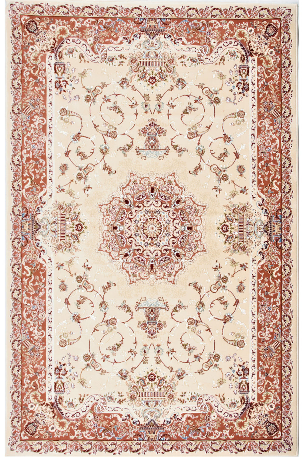 Homeroots 10' X 13' Red And Ivory Oriental Washable Non Skid Area Rug  Other Material 528841
